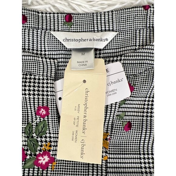 Christopher & Banks Houndstooth Floral Popover Blouse NEW Medium - Picture 2 of 6